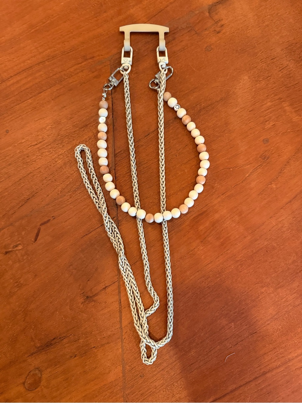 The CAEP Layered Cream Bead & gray Chain wristlet and cross body phone chain